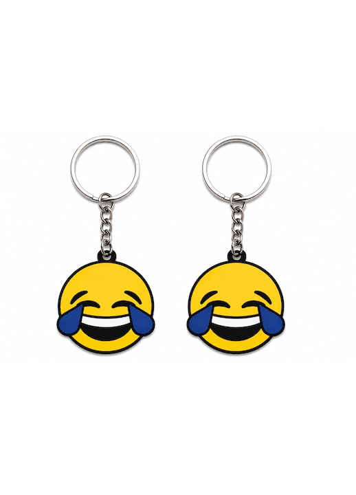 2 darab vicces, nevető arcú emoji kulcstartó szett, sárga