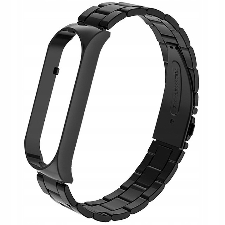 Duxo, rozsdamentes acél karkötő Xiaomi Mi Band 3/4-hez, klasszikus zárral, csavarok nélkül, Mi3/Mi4-SteelBracelet, fekete, állítható