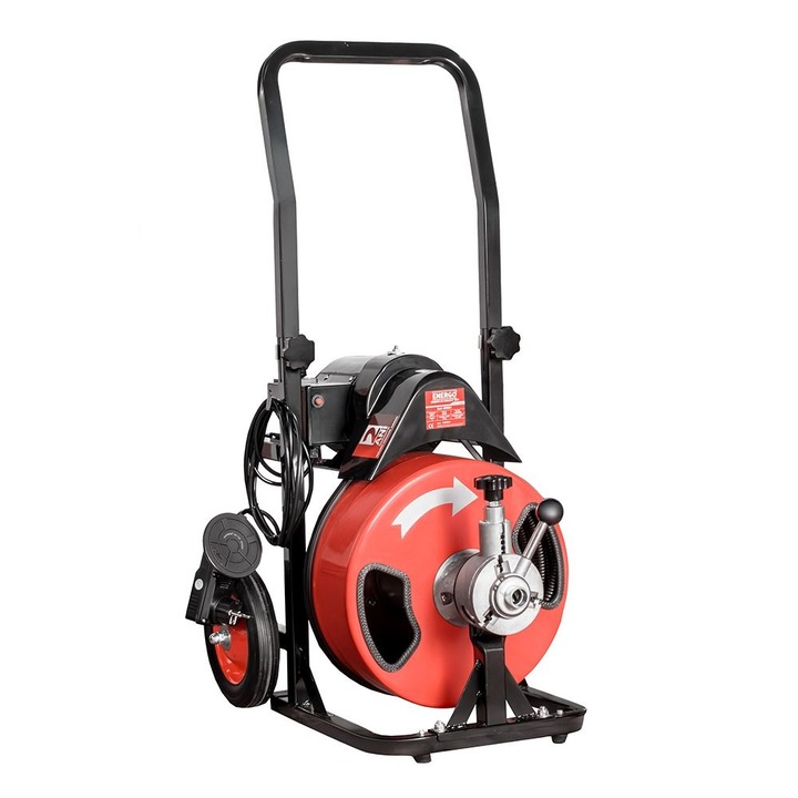 Masina de curatat tevi PIPE CLEAN diametre 2"-4" cablu flexibil D-12.7mm L-15m cu 5 capete 1400rpm 200W Energo