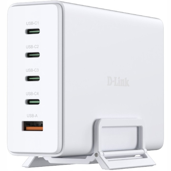 D-Link 240W GaN hálózati töltő 4x USB-C USB-A fekete kompakt