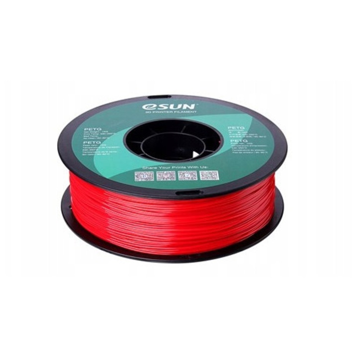 Филамент PETG eSUN PETG175SR1 1.75mm, филамент за 3D принтер, без мирис, минимално свиване, хидрофобен, червен, 1 кг