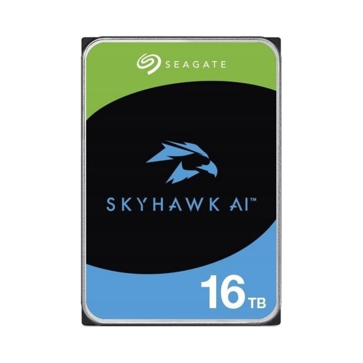 Hard disk intern Seagate SkyHawk AI ST16000VE004, 16 TB, 3,5'', SATA III 6 Gb/s, buffer 512 MB, optimizat pentru analitica video AI si NVR, TBW 550 TB/an, Multicolor, 1 buc