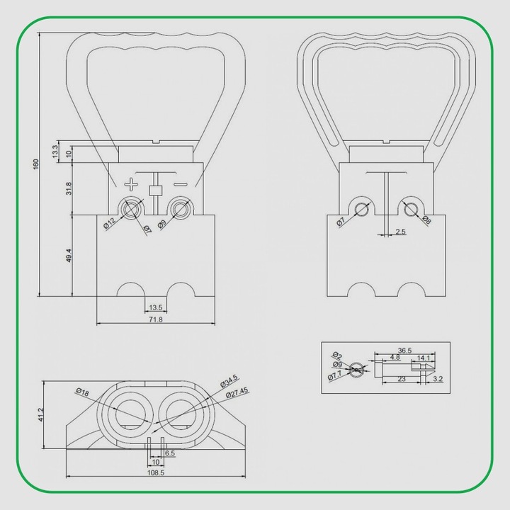 Mufa 2 pini 24V 300A pentru incarcare si pornire, protectie cauciuc, 24V