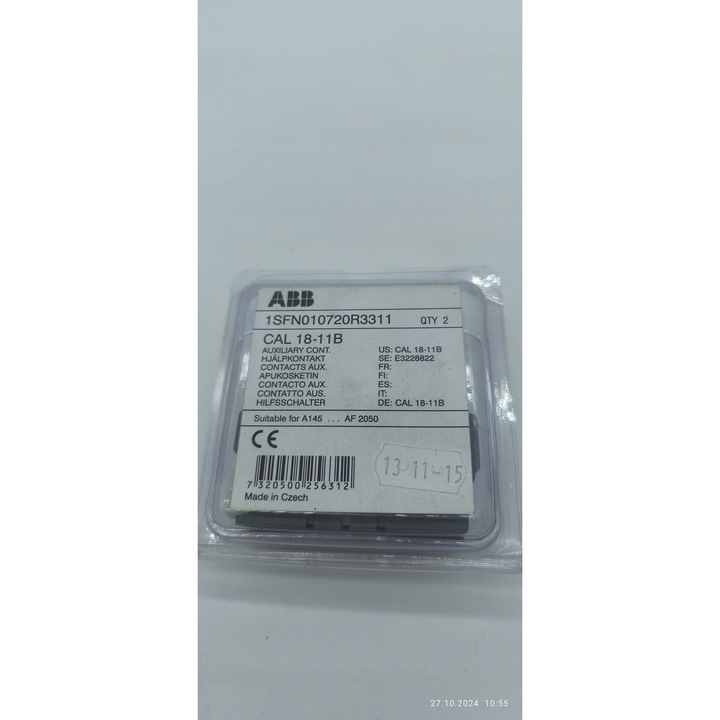 ABB CAL18-11B segédérintkező (1NO+1NC), oldalra szerelhető, 1SFN010720R3311 modell, Szürke, 1 db