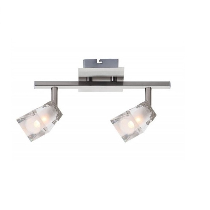 Спот аплик Sanneli Design Monika, метал и абажур от кристално стъкло, 2xG9 2x40W, монтаж на таван или стена, сатениран сребърен, 270x256x100 мм
