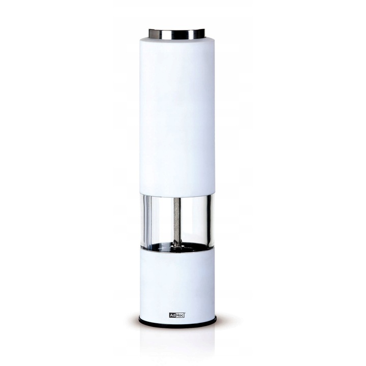 Macinator electric pentru piper si sare AdHoc TROPICA White, cu reglaj continuu al grosimii si iluminare LED, Alb, 1 buc (rasnita electrica)