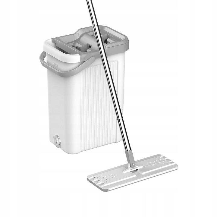 Mop cu doua compartimente Teesa New Clean, microfibra, 7.5L, 128cm, alb-albastru