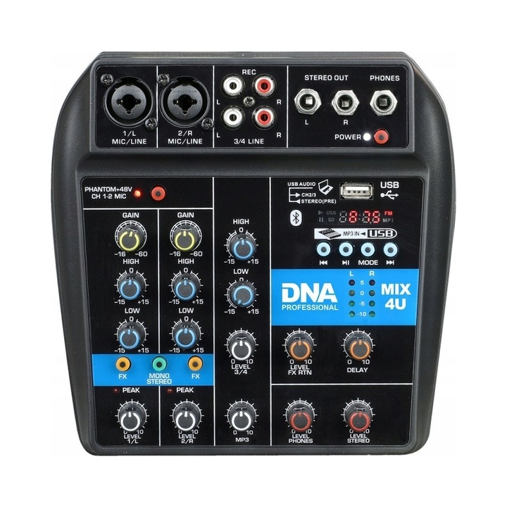 Аудио миксер DNA MIX 4U, 4 канала, Bluetooth, USB, черен