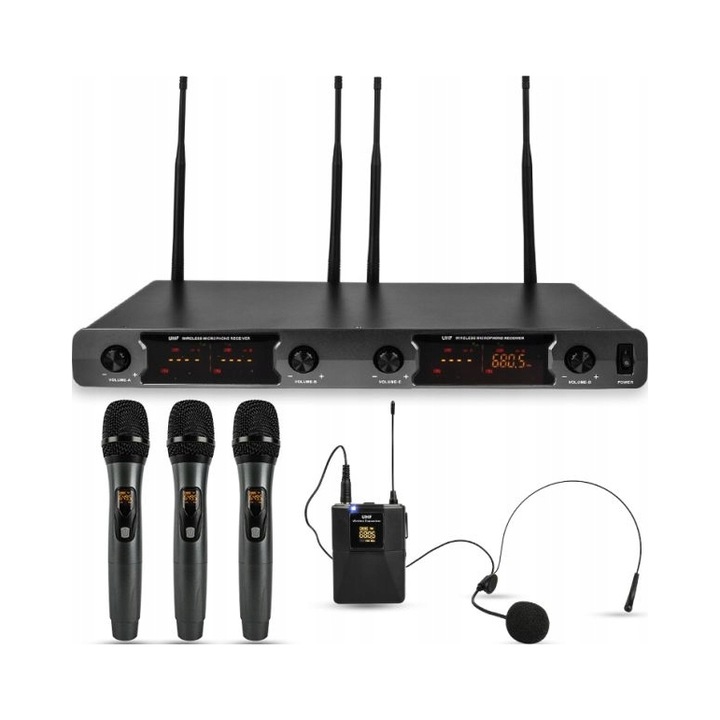 Комплект безжични микрофони NN WMIC4, 4 броя, черен, 500-980MHz