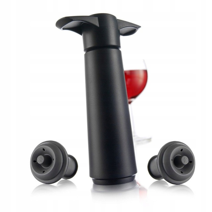 Pompa vin Vacu Vin set 2 dopuri negru 12.5x3.5cm