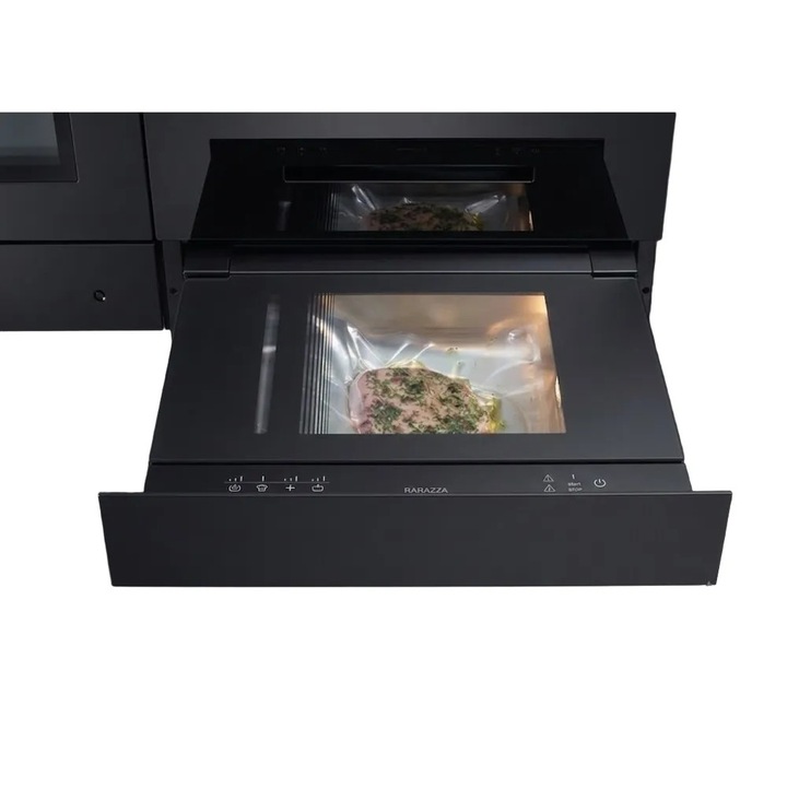 Aparat de vidat premium cu camera tip sertar incorporabil Barazza, colectie Icon Glass, putere extractie aer 99%, vidare uscata/umeda, volum 6.4 litri, durata ciclu 8-12 minute, vidare in pungi/recipiente pe 3 niveluri, sigilare pe 3 niveluri, negru
