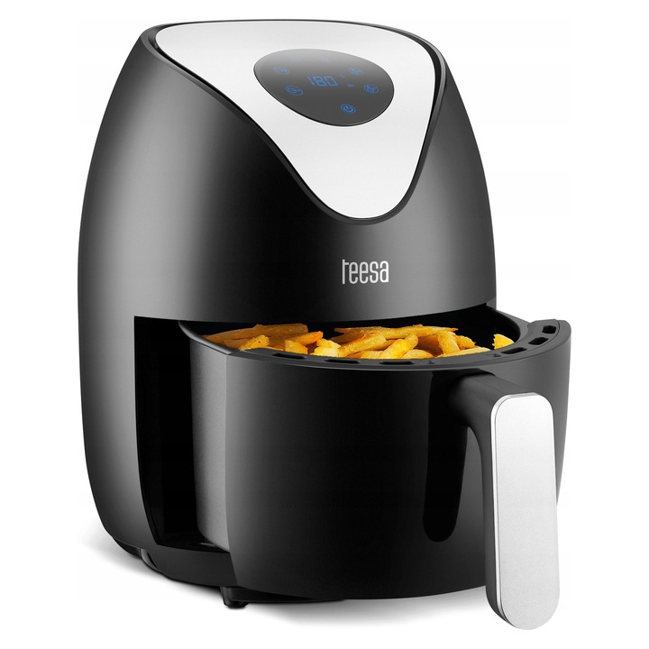 Фритюрник без мазнина (air fryer) Teesa Digital Air Fryer, цифров дисплей, от неръждаема стомана с незалепващо покритие, черен, 1,8 л