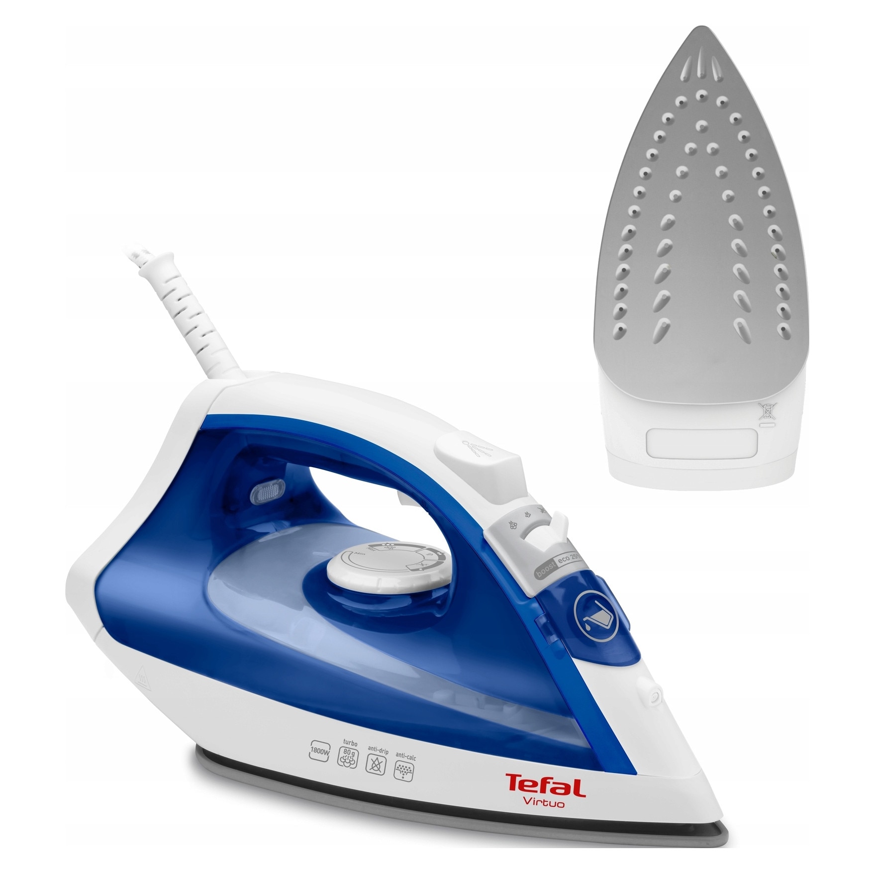 Fier de calcat cu abur Tefal Virtuo 1800W ceramic alb 24x12cm