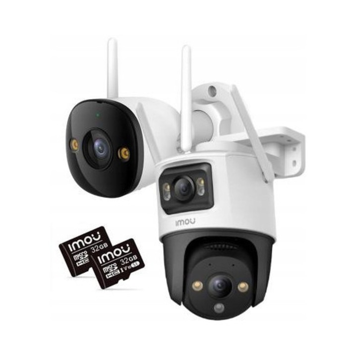 Комплект 2 IP камери Imou Bullet 3 5MP и Cruiser Dual 10MP, 3 x microSD карта 32GB, Бял