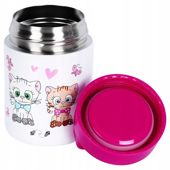 Termos pentru pranz, recipient termic, cu deschidere larga pentru supa, din otel inoxidabil, cu model pisici, multicolor, 450 ml