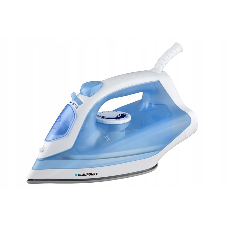 Fier de calcat cu aburi Blaupunkt HSI201BL, calcator de rufe, 2170 W, talpa teflonata, debit abur 25 g/min, impuls abur 80 g/min, anti-calcar, anti-picurare, spray, alb/albastru, 200 ml
