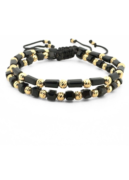 Set Bratari cu Bilute de Argint Placate cu Aur 18K 4mm, Cristale Sticla - Snur Reglabil, Unisex