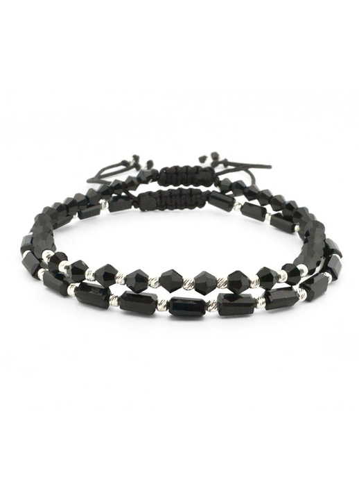 Set Bratari cu Bilute de Argint 925, Cristale Biconice si Dreptunghiulare, Snur Ajustabil