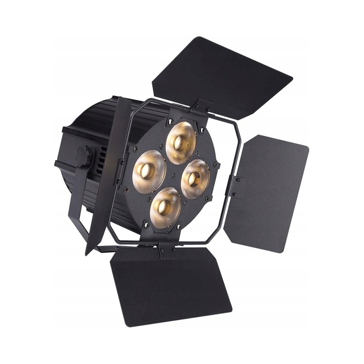 Reflektor színpadi LED PAR Light4Me P4 WW, meleg fehér fény, 4x30W (120W), keretező lamellákkal, 8 csatornás DMX512, 25° sugárzási szög, fekete, 17,5 x 14,5 x 13,5 cm
