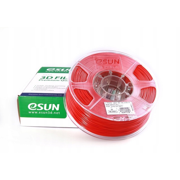 Филамент 3D eSUN ABS+, диаметър 1.75 мм, оптимален поток при екструдиране, устойчив на надраскване, червен, 1 ролка