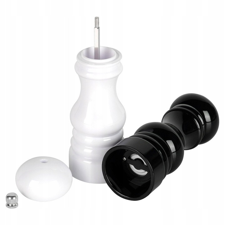 Set 2 bucati, Macinator de condimente Artemis, mecanism ceramic, din plastic, pentru sare si piper, negru/alb, 2 x 18 cm