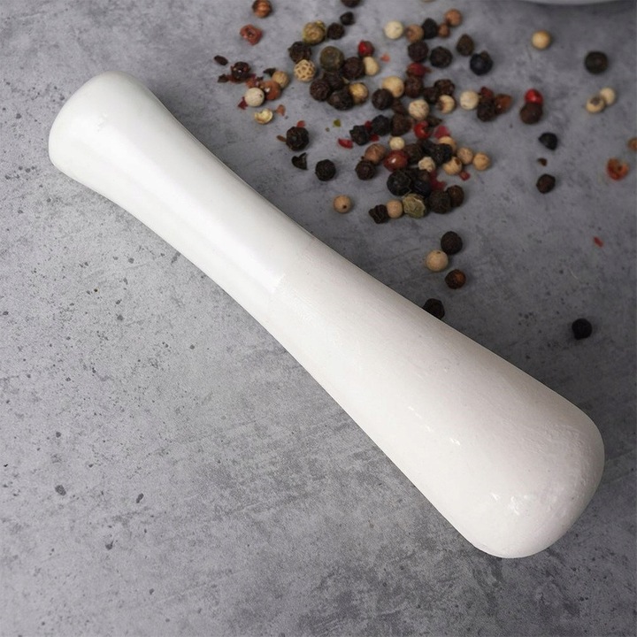 Mojar/pilon Artemis din portelan, pentru zdrobirea condimentelor si preparare pesto, Alb, 1 buc