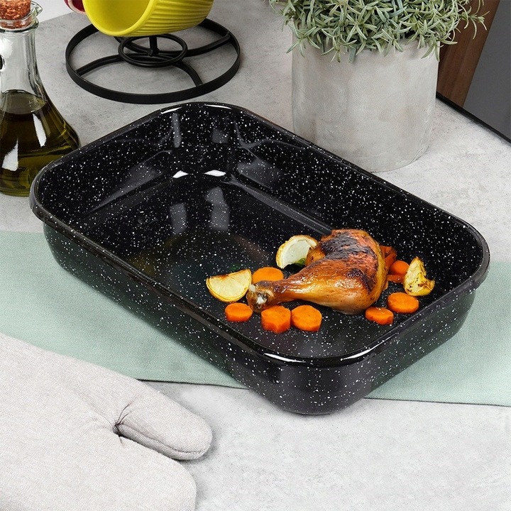 Artemis VD-123785 sütőtepsi/sütőedény, zománcozott acél, sütőben és mosogatógépben is használható, fekete, 3,4 l, 34x22x6,5 cm