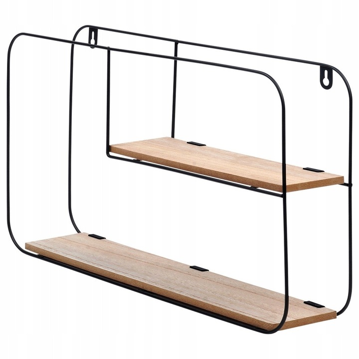 Стенна етажерка Artemis, рафт в лофт стил от метал и MDF, 2 рафта, черен/натурален, 52 x 10,5 x 29 см