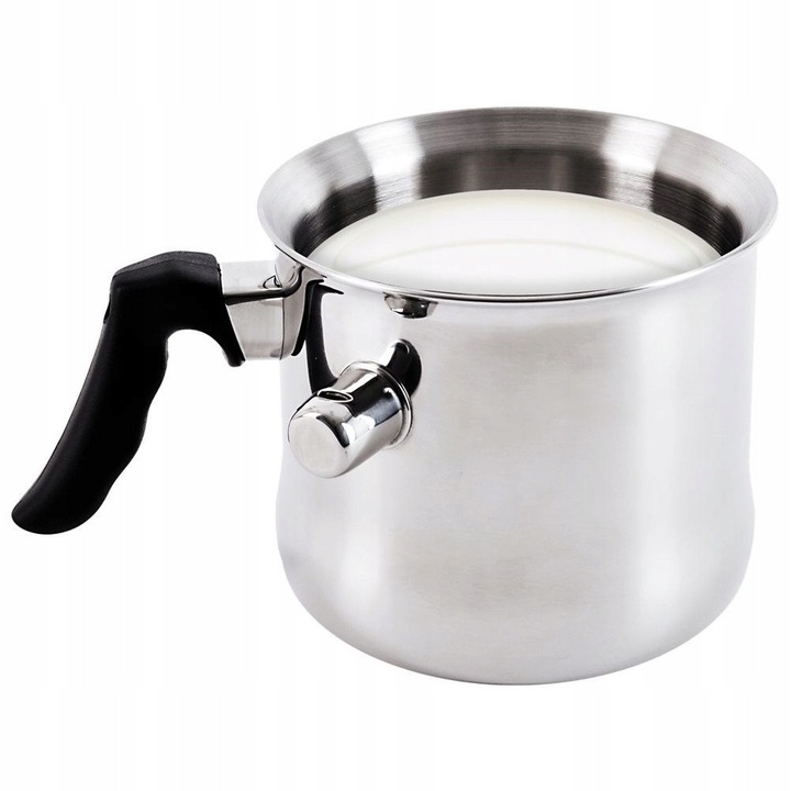 Oala pentru lapte Artemis, din otel inoxidabil, cu manta de apa, pentru gatit lapte si sosuri, argintiu, 2,5 L