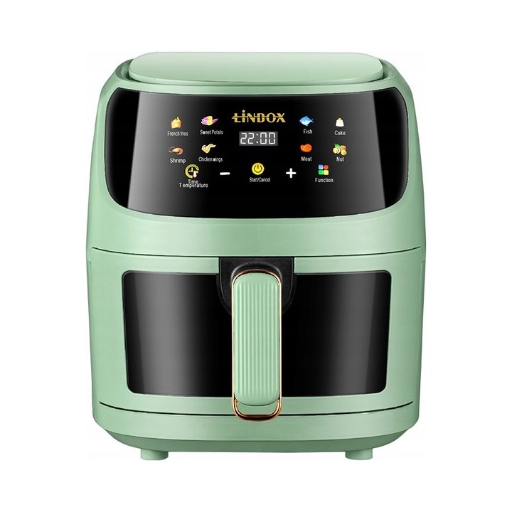 Фритюрник без мазнина / air fryer Linbox Air Fryer 5502, 1400W, 5 л, 8 предварително зададени програми, подвижна кошница с прозорец, зелен