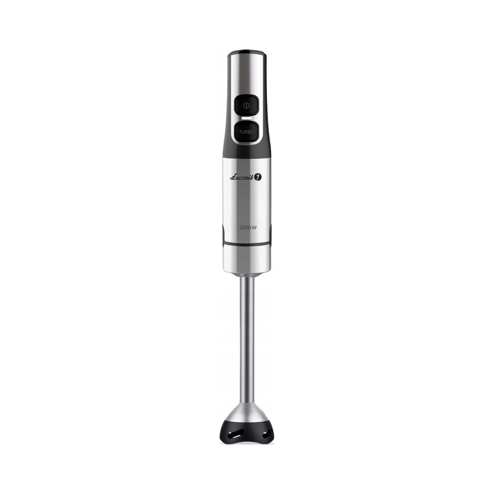 Lucznik JK-1200W kézi turmixgép/mixer, 1200W motor, titánnal kezelt 4 élű penge, TURBO funkció, 15 sebességfokozat, karcálló nylon láb, rozsdamentes acél/fekete