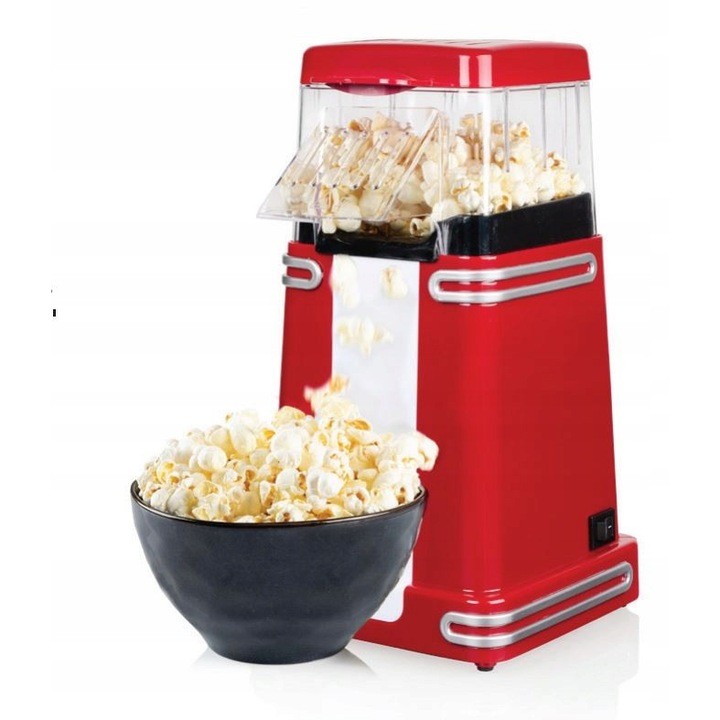 Masina de popcorn Princess Retro, aparat pentru popcorn, fara ulei, preparare in 2 minute, automat, rosu, 1 buc