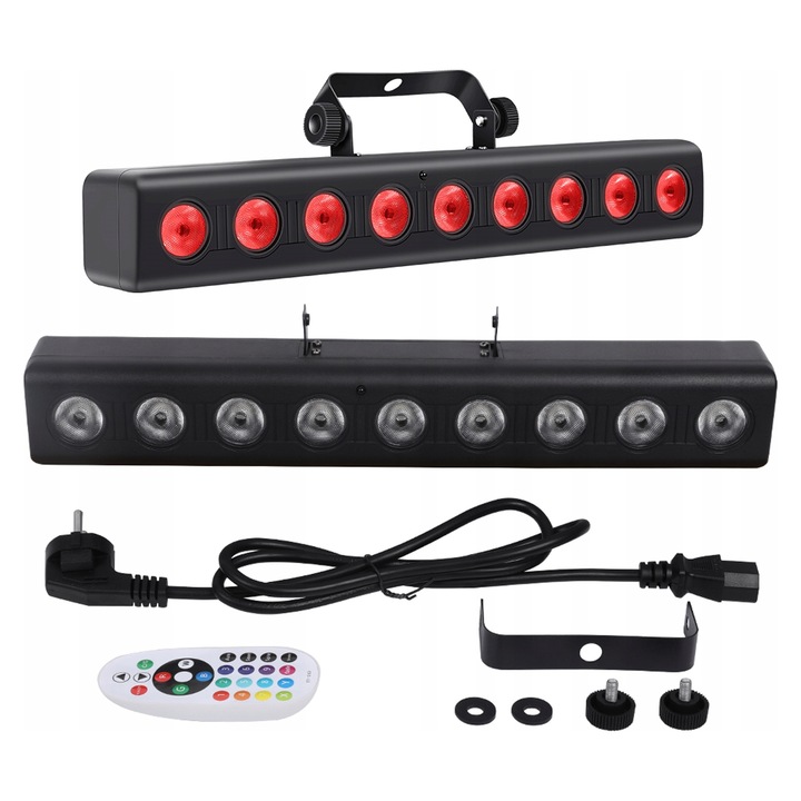 Bara LED dekoratív Light4Me Deco Bar 8 RGBW, 9x4W RGBW, DMX 4/8 csatorna, auto/hang/master-slave módok, IR távirányító és 0-100% dimmer, Fekete, 1 db