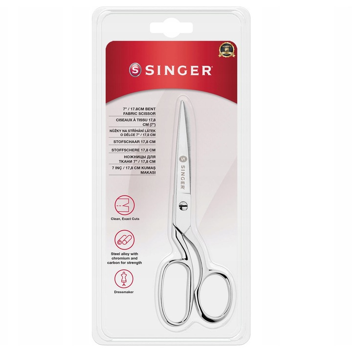 SINGER 2002237 szabóolló, rozsdamentes acél pengékkel, éles és ellenálló, ezüst, 17,8 cm