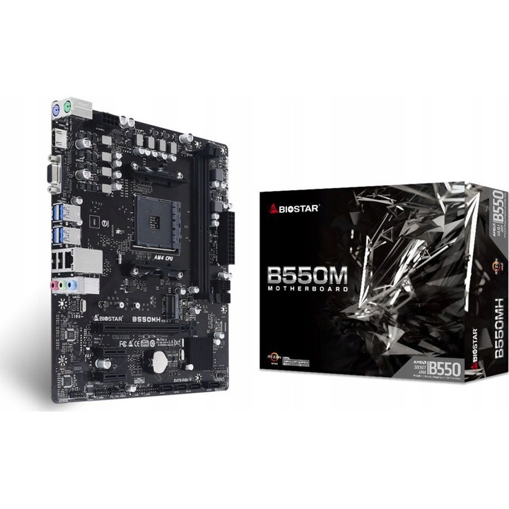 Дънна платка Biostar B550MH, NVMe PCIe 4.0 64Gb/s, 8 фази на захранване, 6x USB (4x USB 3.2), HDMI, micro ATX, черна