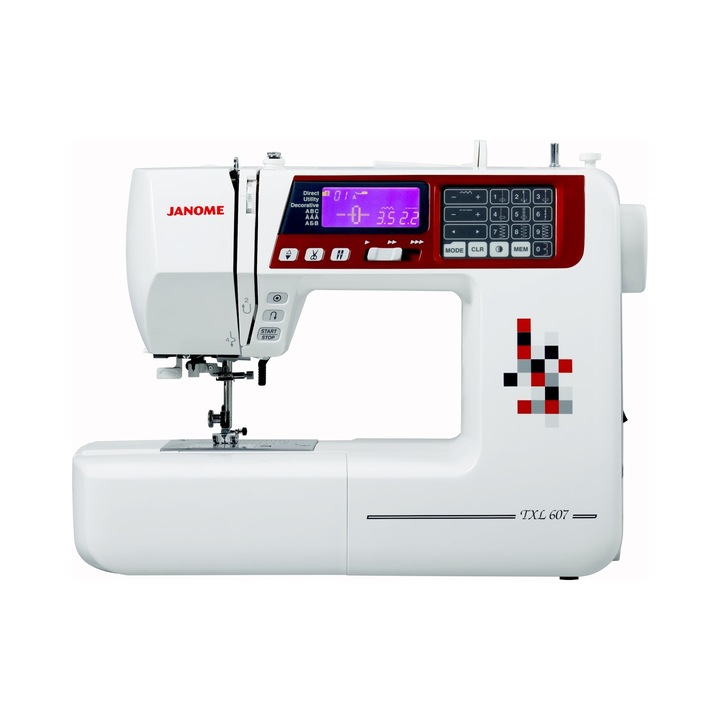 Janome TXL607 varrógép, 412 program, fehér, tartozékokkal, 30x15x25cm