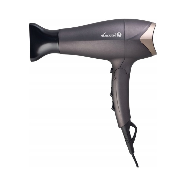 Lucznik HD-2400 hajszárító, összecsukható fogantyúval, ionizációval, diffúzorral, 2400W, csokoládébarna/arany