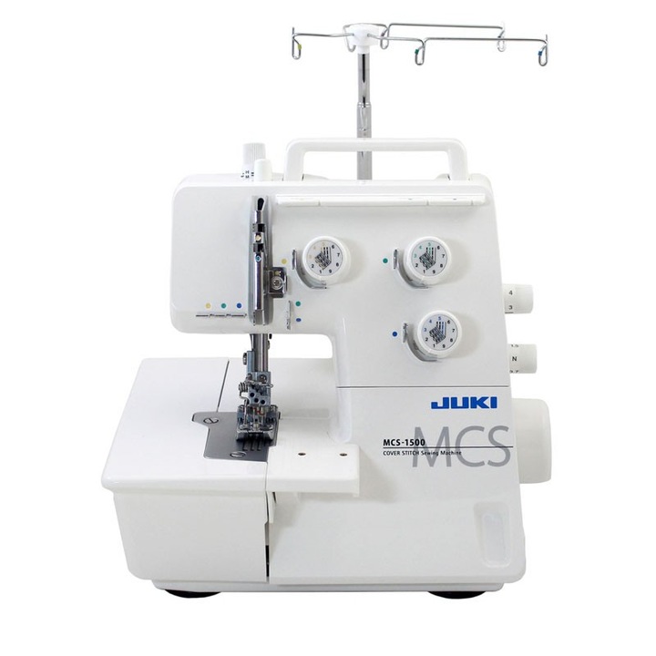 Masina de cusut Juki MCS 1500, 4 fire, 3 ace, compacta, alba, 34x29x28cm