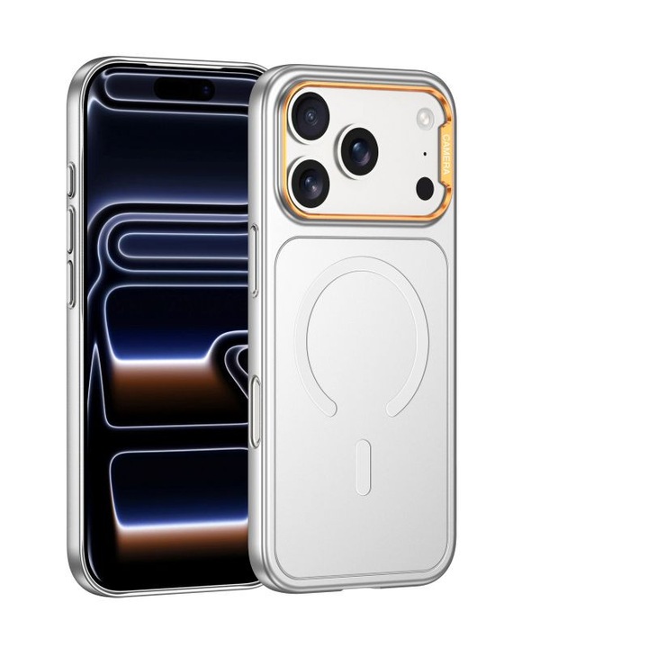 Mágneses tok iPhone 17 Pro Max készülékhez, mágneses vezeték nélküli töltéssel, ezüst