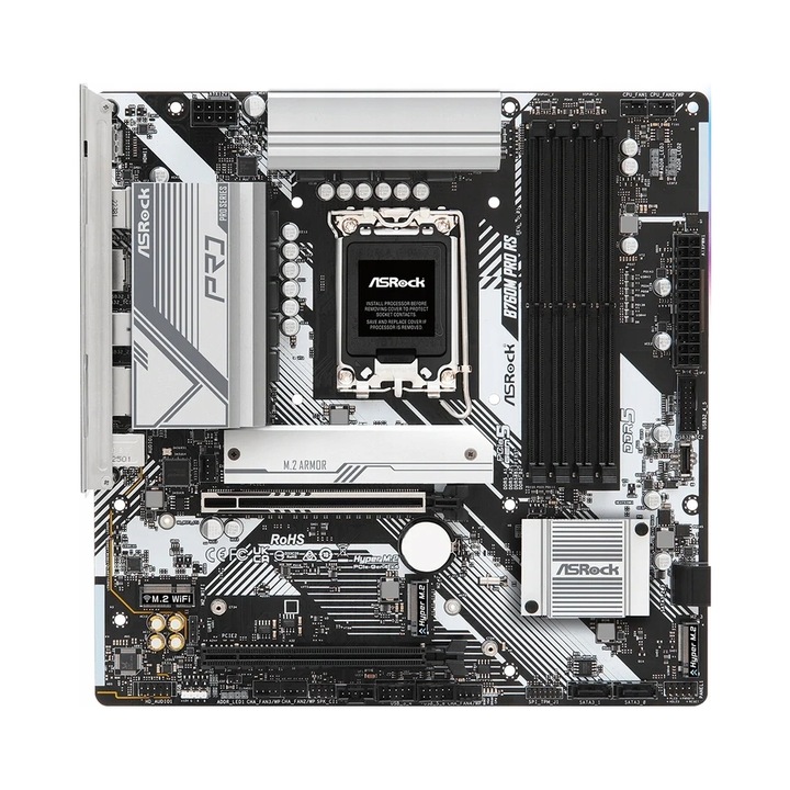 Дънна платка ASRock B760M Pro RS, micro ATX, чипсет B760, сокет LGA 1700, поддръжка на DDR5, M.2/SATA III, Ethernet 2.5 Gigabit, черен/сребрист, 1 бр