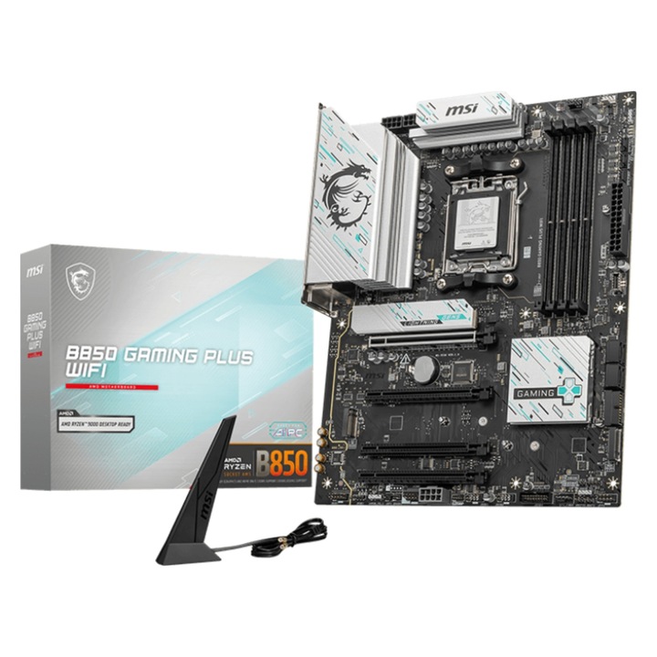 Дънна платка MSI B850 Gaming Plus WiFi, Socket AM5, DDR5, M.2 NVMe, ATX, Wi-Fi 7, Bluetooth 5.4, Черна