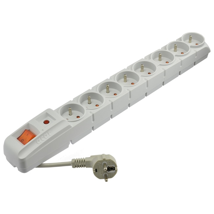 Разклонител Acar S8 8 контакта сив 5x5.4x5.5см