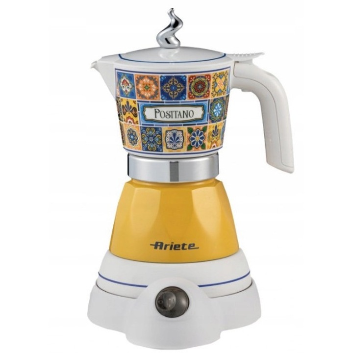 Ariete Mokina Positano 13580P elektromos kávéfőző, 6 csészéhez, 480 W, 360°-ban forgatható alappal és hőmérséklet-tartó funkcióval, sárga, 250 ml