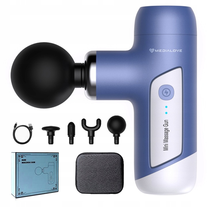 Масажен пистолет / massage gun Medialove BLD-306, безчетков мотор, 4 сменяеми приставки, син, 1 бр