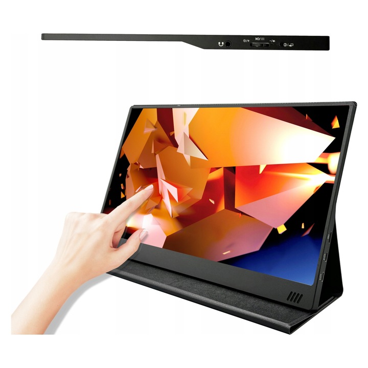 Преносим тъч монитор Medialove Logoman P15,6, Full HD 1920x1080, IPS 10-точков тъч, HDR, mini HDMI/USB-C, алуминиева рамка, черен, 15,6 инча