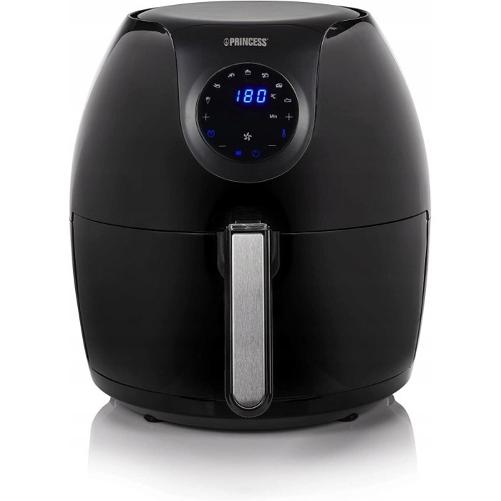 Princess 182050.01.001 olaj nélküli fritőz (airfryer) 1700W, 7 automata program, forrólevegős keringetési technológia, Fekete, 5,2L