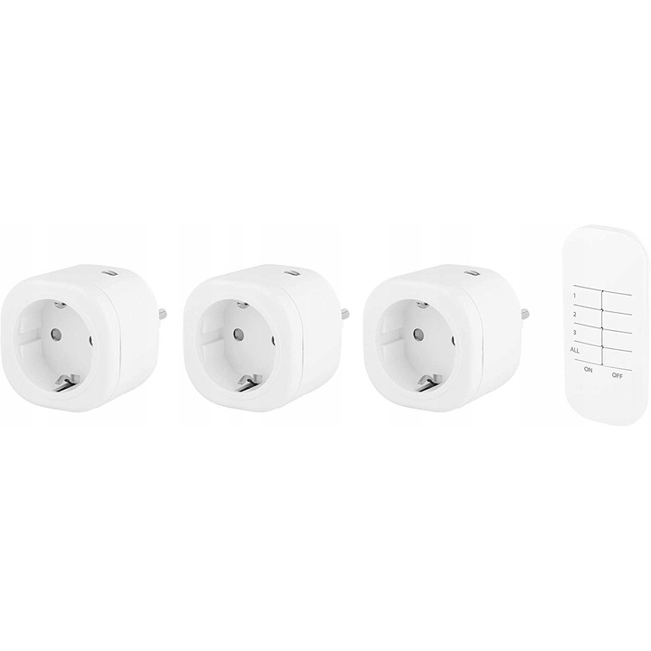 Set 3 bucati, prize wireless Smartwares SH4-99553, cu telecomanda, raza de actiune 30 m, 3 x 3000 W, Alb, 3 x prize + 1 x telecomanda