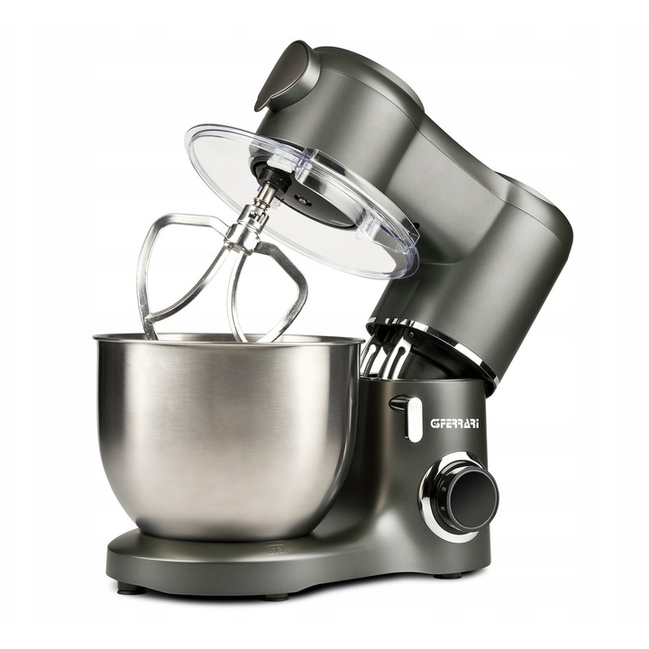Mixer planetar G3Ferrari Pastaio G20149, robot de bucatarie, 1400W (1800W max), 6 trepte + pulse, bol inox 7L cu capac, pana la 3 kg, gri inchis