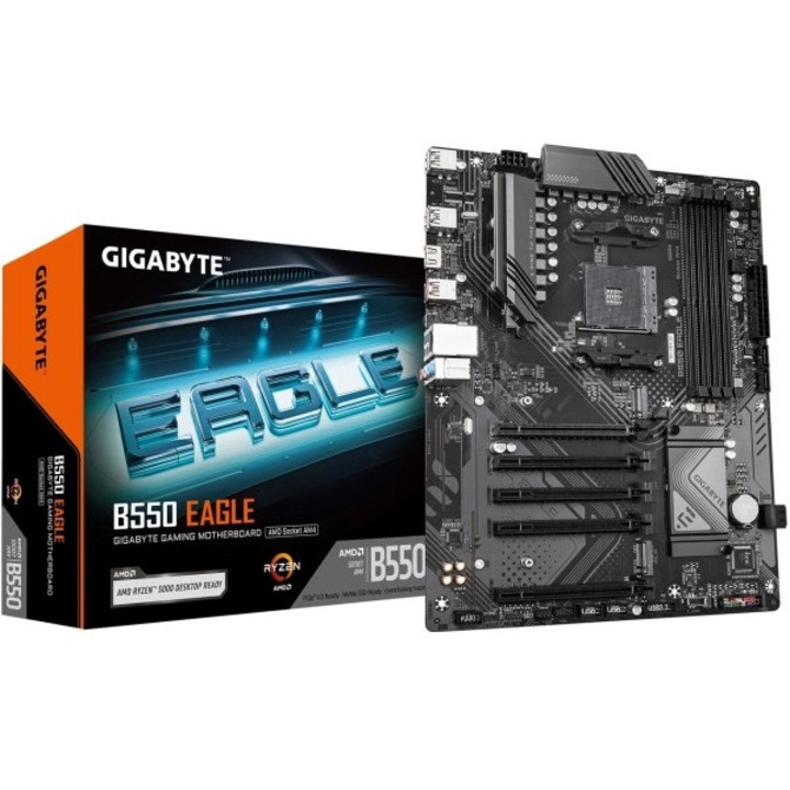 Дънна платка Gigabyte B550 Eagle socket AM4 за AMD Ryzen, 4x DDR4 до 128GB, ATX, HDMI, 2x M.2, 1 Gb LAN, черна, 1 бр