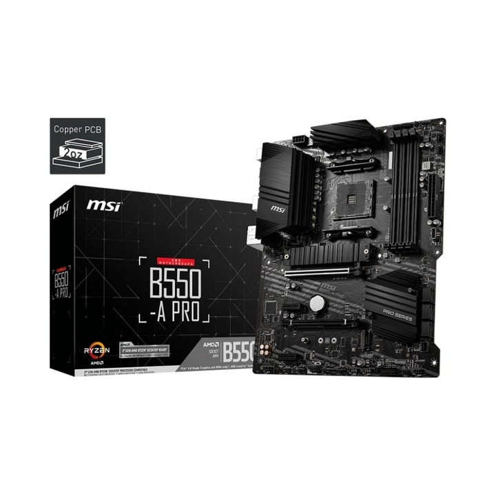 Дънна платка MSI B550-A Pro, DDR4 128GB, ATX, черна, 30.5x24.4см